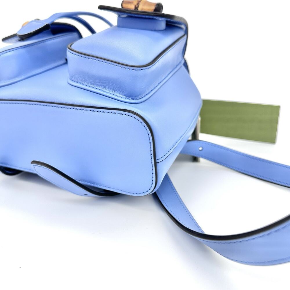 NIB Gucci Bamboo Backpack Clear Sky Blue Smooth Leather Top Handle $3,980 - Picture 13 of 16